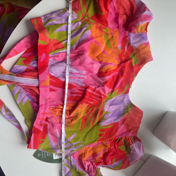 NWT Farm Rio Colorful Leaves Midi Dress Summer Multicolor Cutout Size Small - Picture 14 of 16